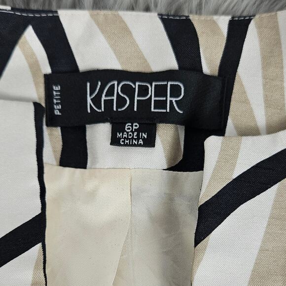 Kasper Petite 6P 2-Piece Blazer Jacket Sleeveless Top Set Beige Black Abstract - Picture 7 of 16